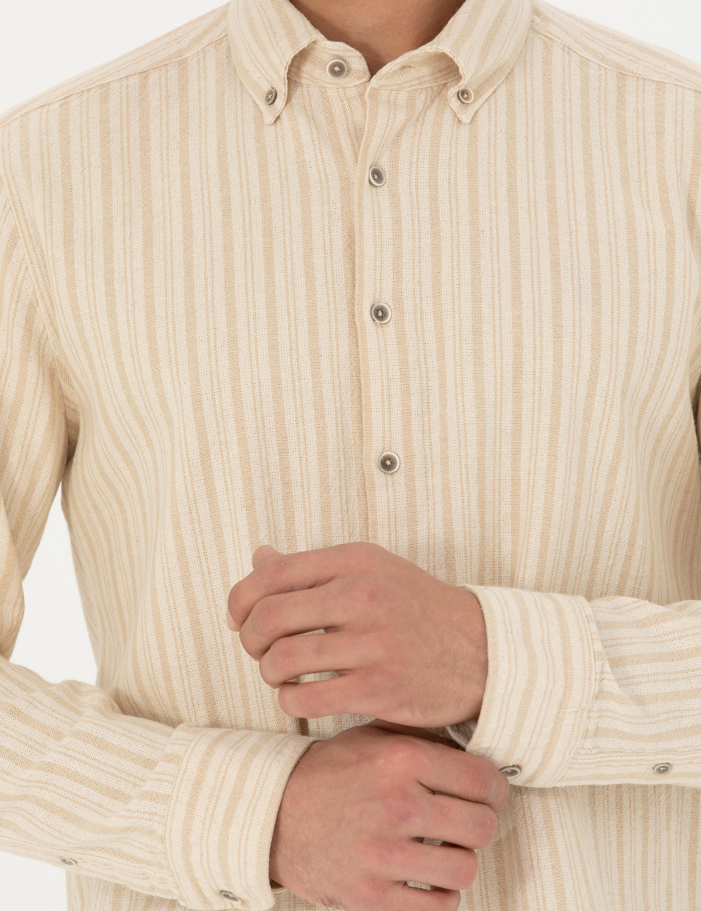 Bej Regular Fit Uzun Kollu Gömlek