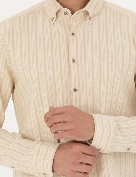 Bej Regular Fit Uzun Kollu Gömlek - 50274590032