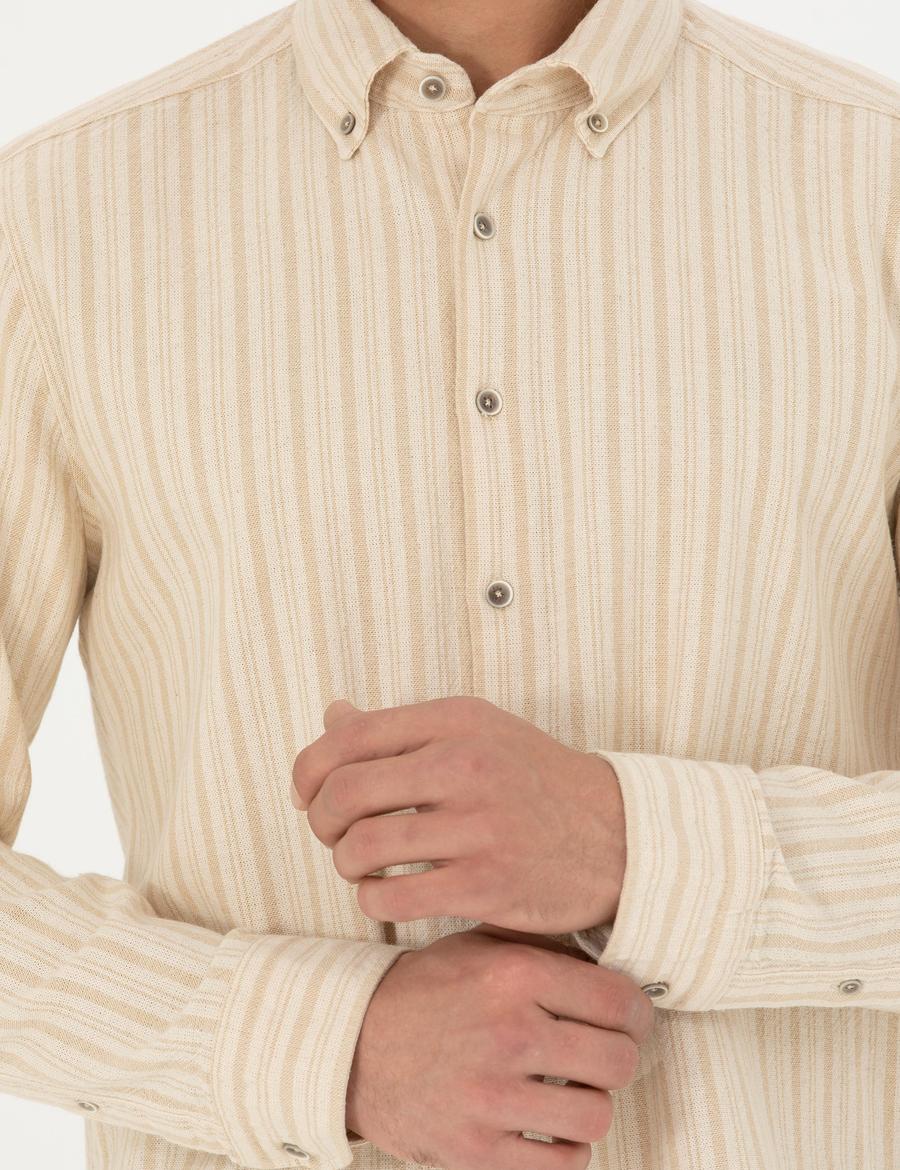 Bej Regular Fit Uzun Kollu Gömlek