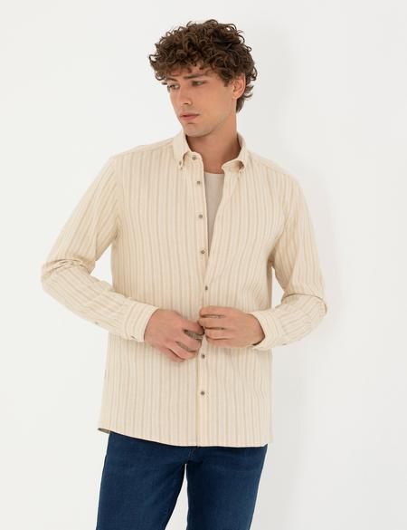 Bej Regular Fit Uzun Kollu Gömlek - 50274590032