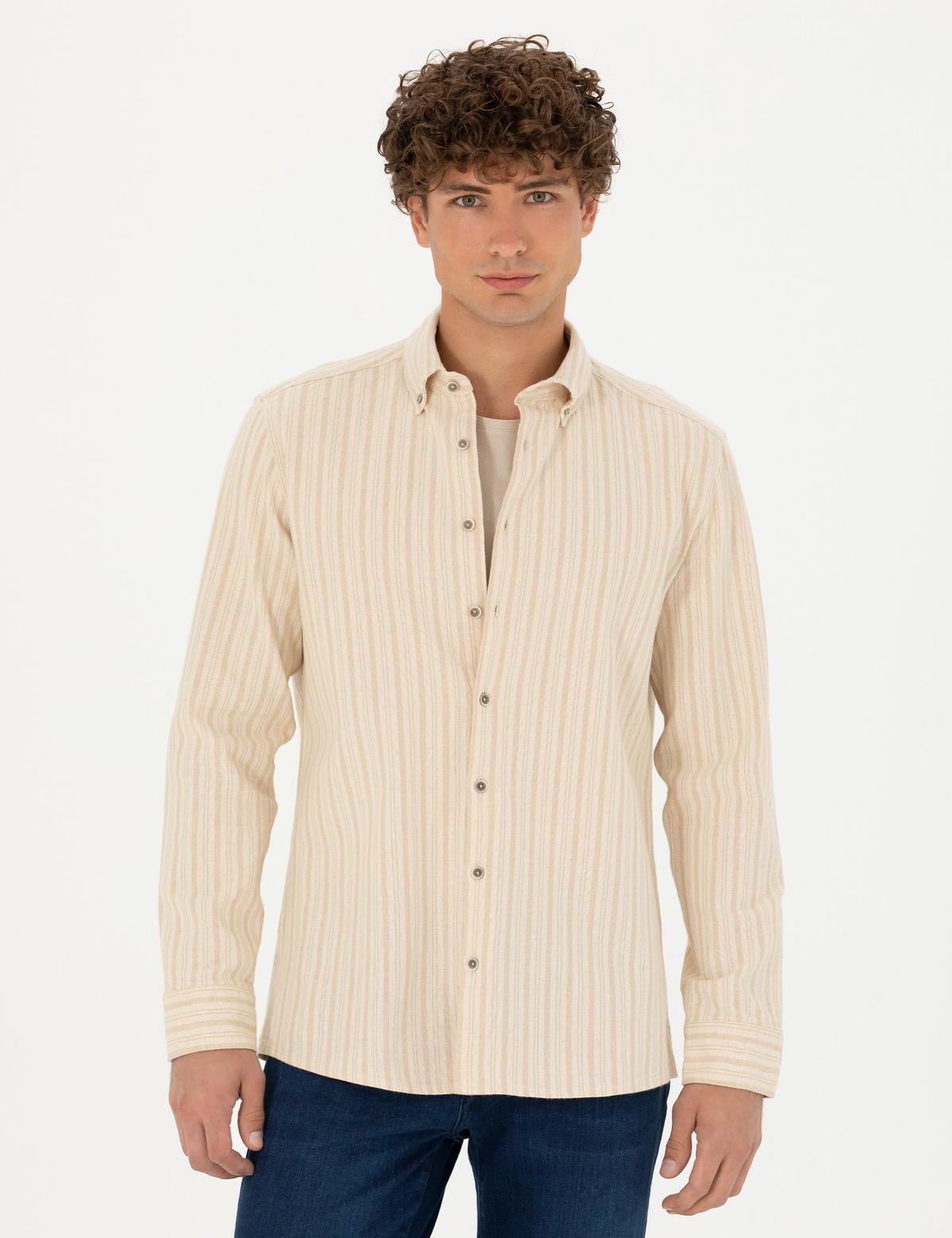 Bej Regular Fit Uzun Kollu Gömlek - 50274590032