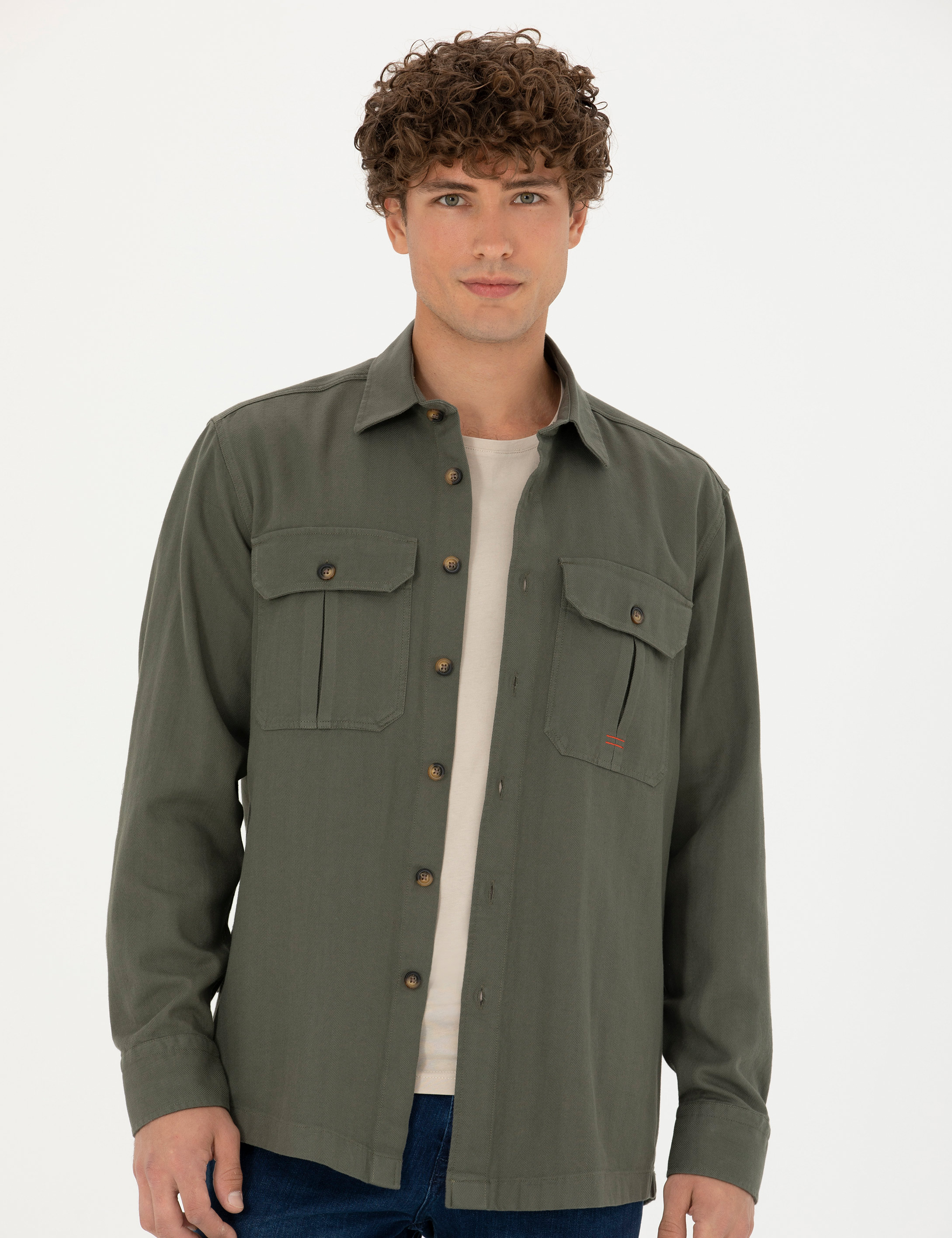 Haki Oversize Uzun Kollu Gömlek - Image 3