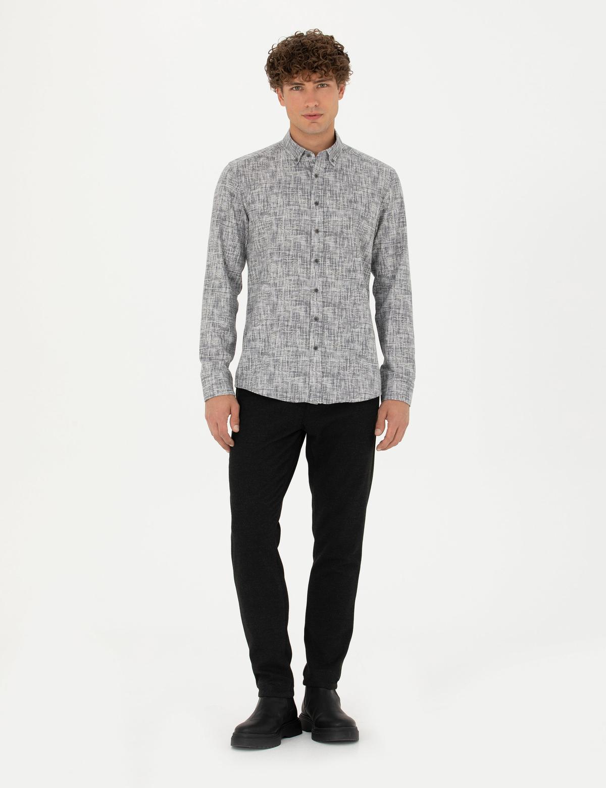 Gri Slim Fit Uzun Kollu Gömlek - 50274089019