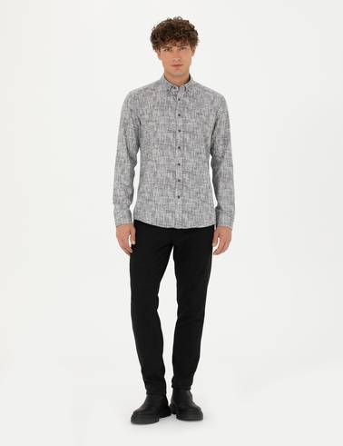Gri Slim Fit Uzun Kollu Gömlek
