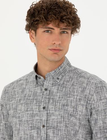 Gri Slim Fit Uzun Kollu Gömlek
