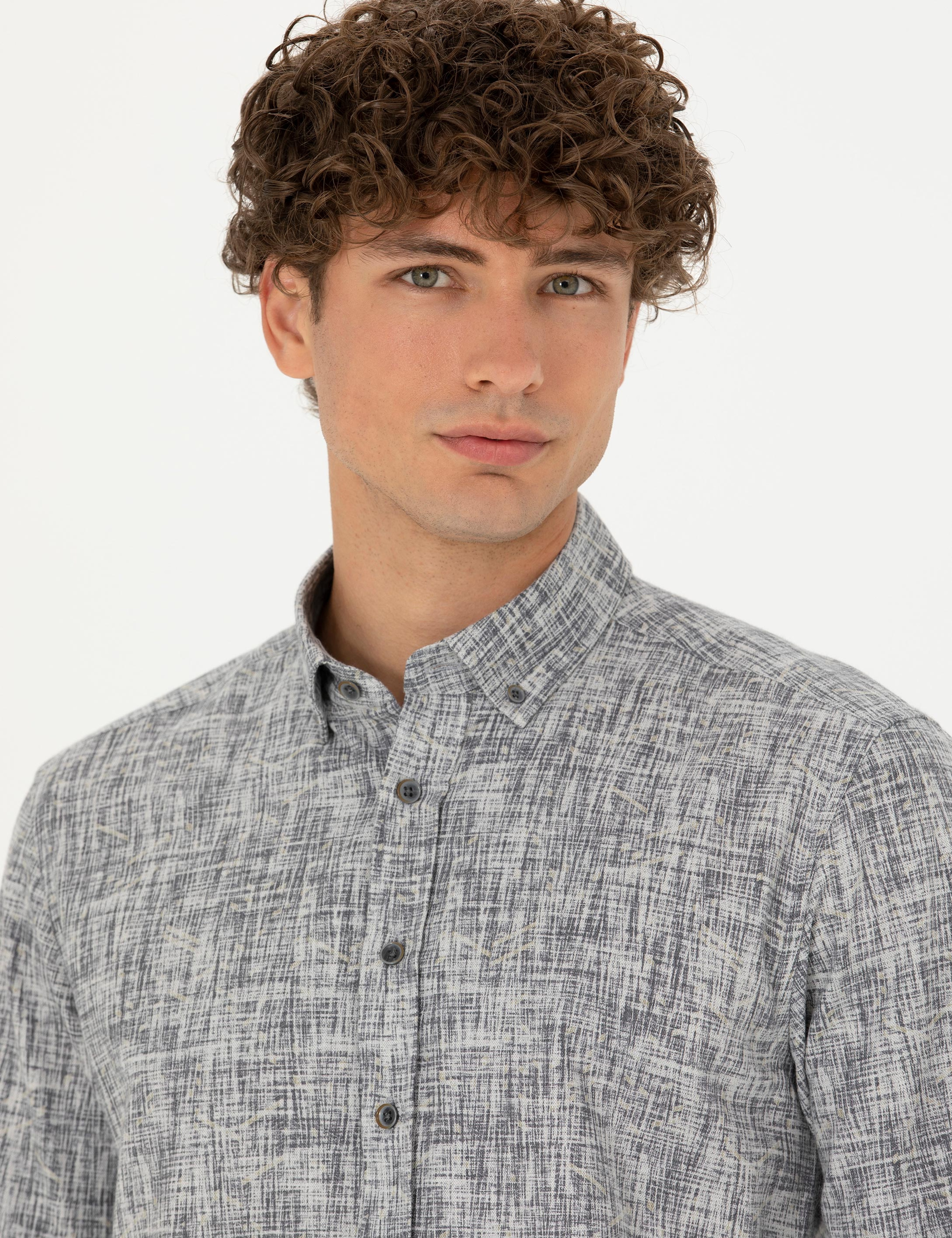 Gri Slim Fit Uzun Kollu Gömlek - Image 2