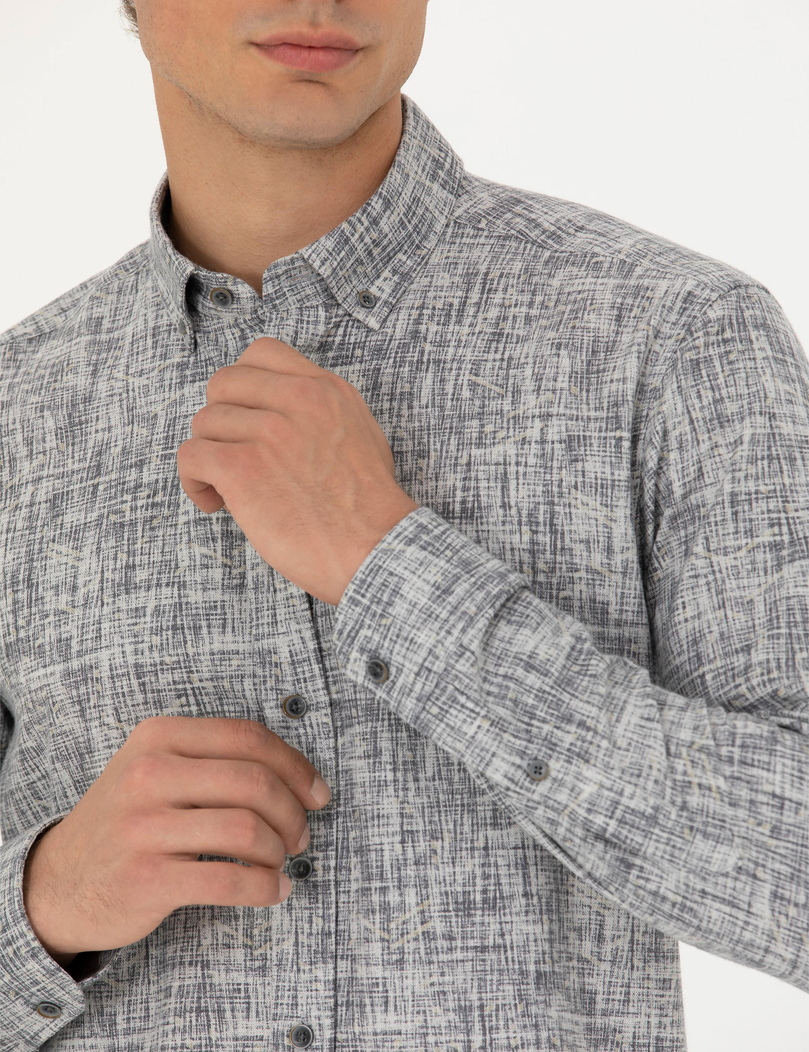 Gri Slim Fit Uzun Kollu Gömlek