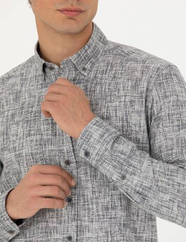Gri Slim Fit Uzun Kollu Gömlek