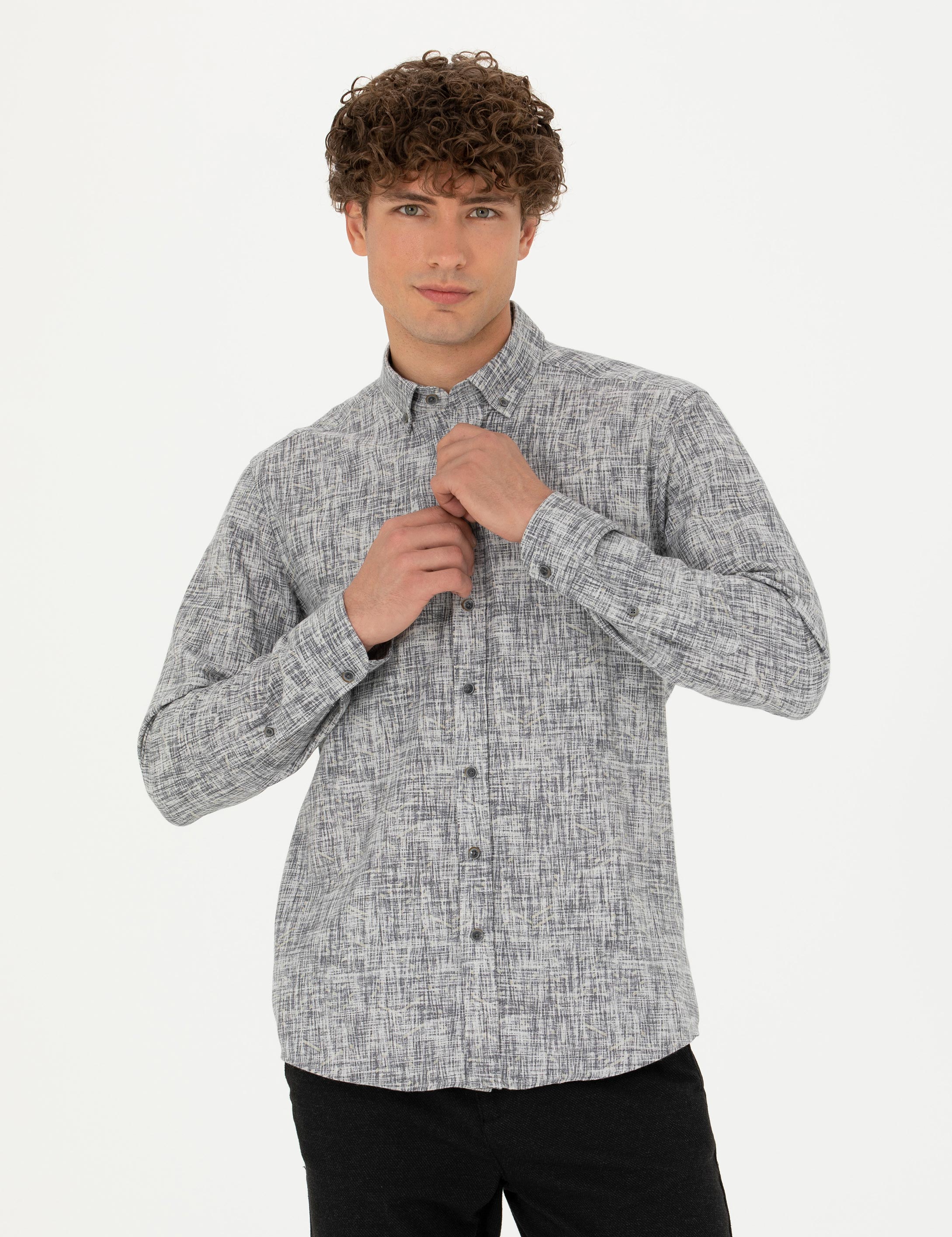 Pierre Cardin Gri Slim Fit Uzun Kollu Gömlek görsel 3
