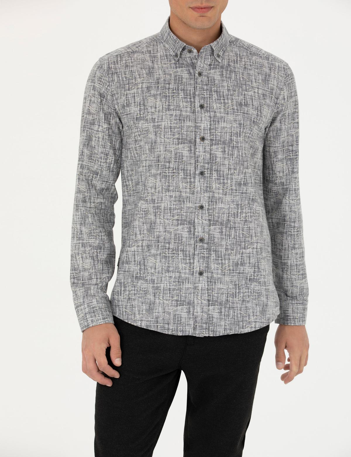 Gri Slim Fit Uzun Kollu Gömlek - 50274089019