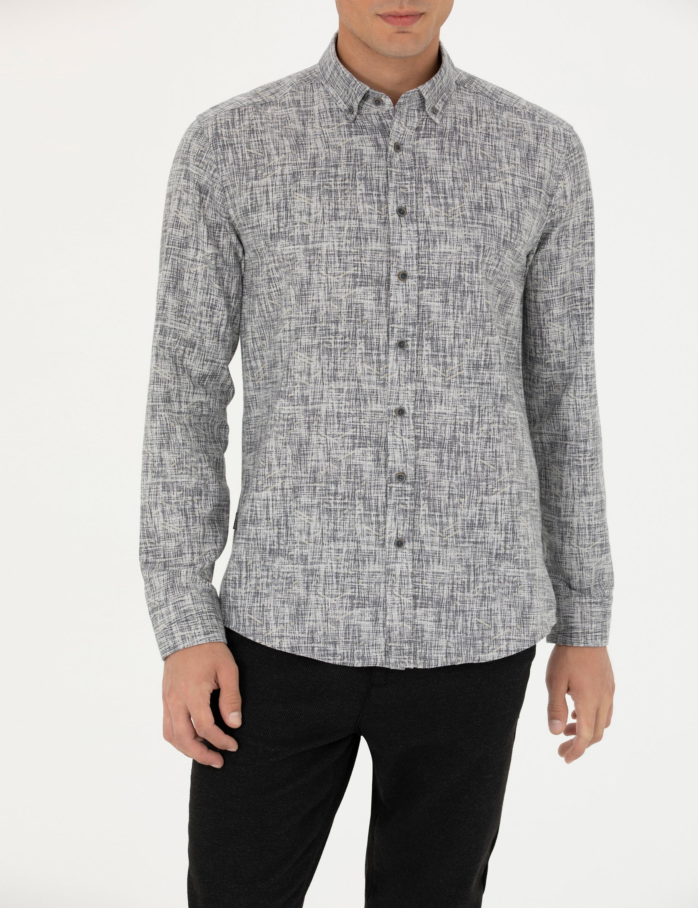 Gri Slim Fit Uzun Kollu Gömlek