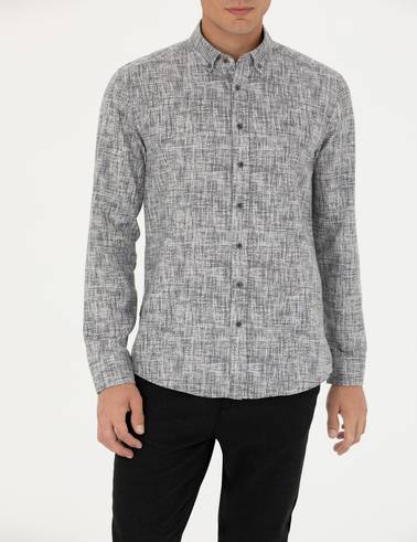 Gri Slim Fit Uzun Kollu Gömlek