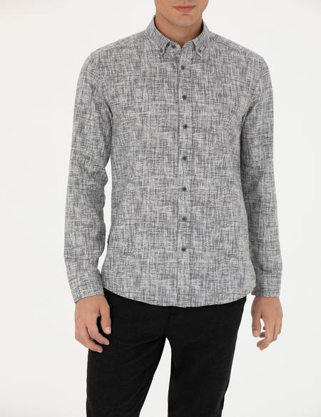 Gri Slim Fit Uzun Kollu Gömlek - 50274089019