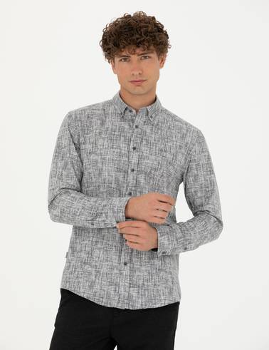 Gri Slim Fit Uzun Kollu Gömlek