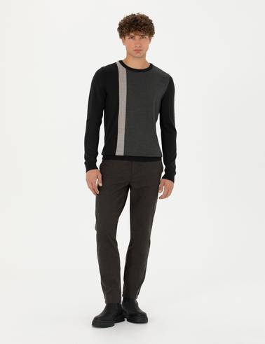 Siyah Slim Fit Bisiklet Yaka Yün Karışımlı Triko Kazak