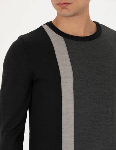 Siyah Slim Fit Bisiklet Yaka Yün Karışımlı Triko Kazak
