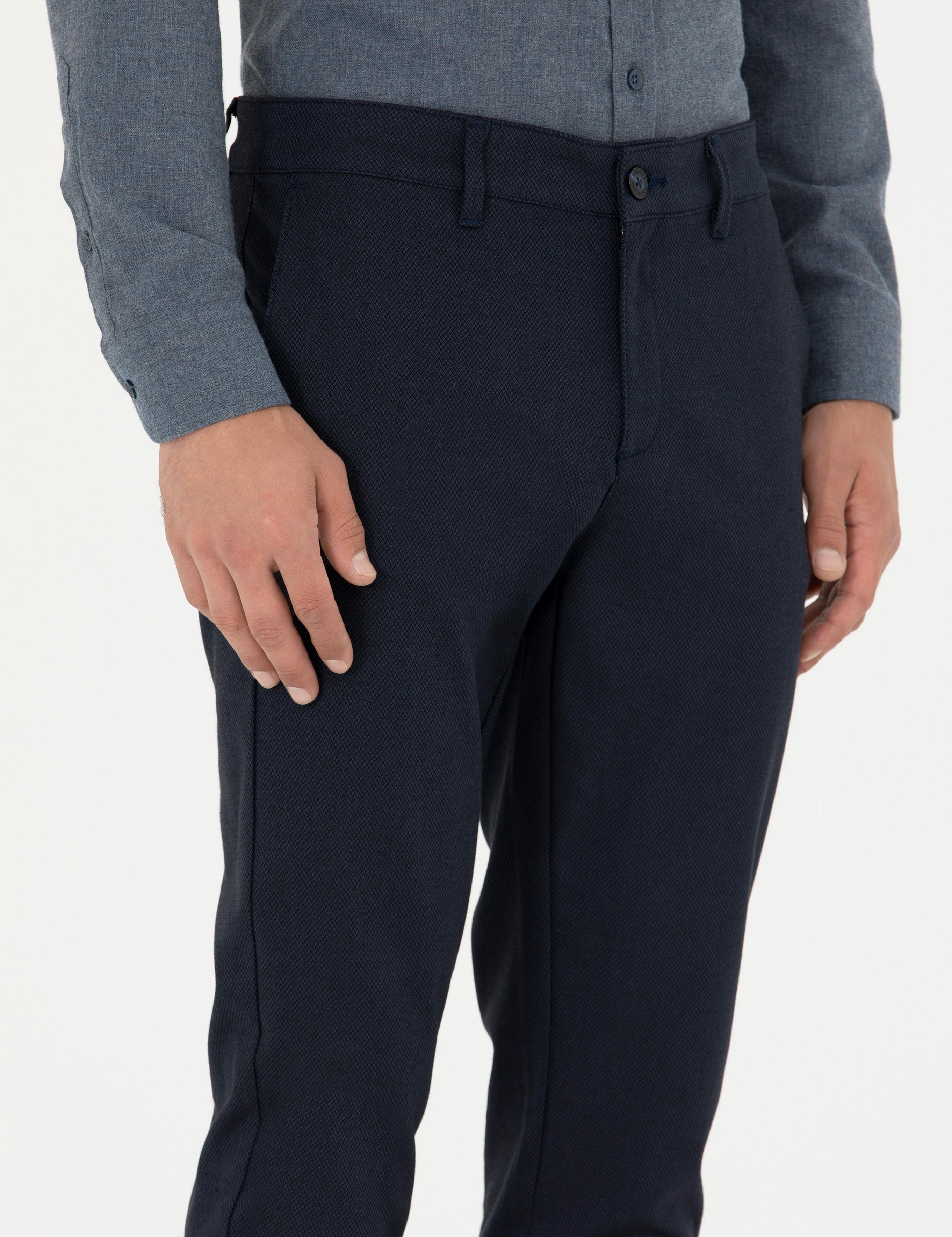 Lacivert Armürlü Slim Fit Kanvas Pantolon