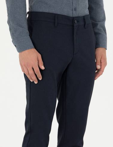 Lacivert Armürlü Slim Fit Kanvas Pantolon