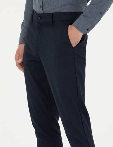 Lacivert Armürlü Slim Fit Kanvas Pantolon
