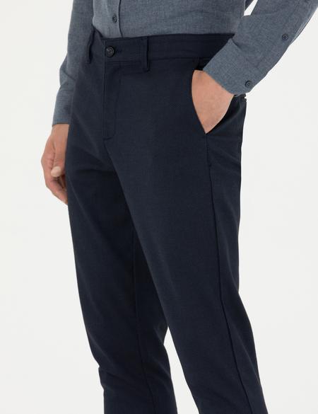 Lacivert Armürlü Slim Fit Kanvas Pantolon - 50276720023