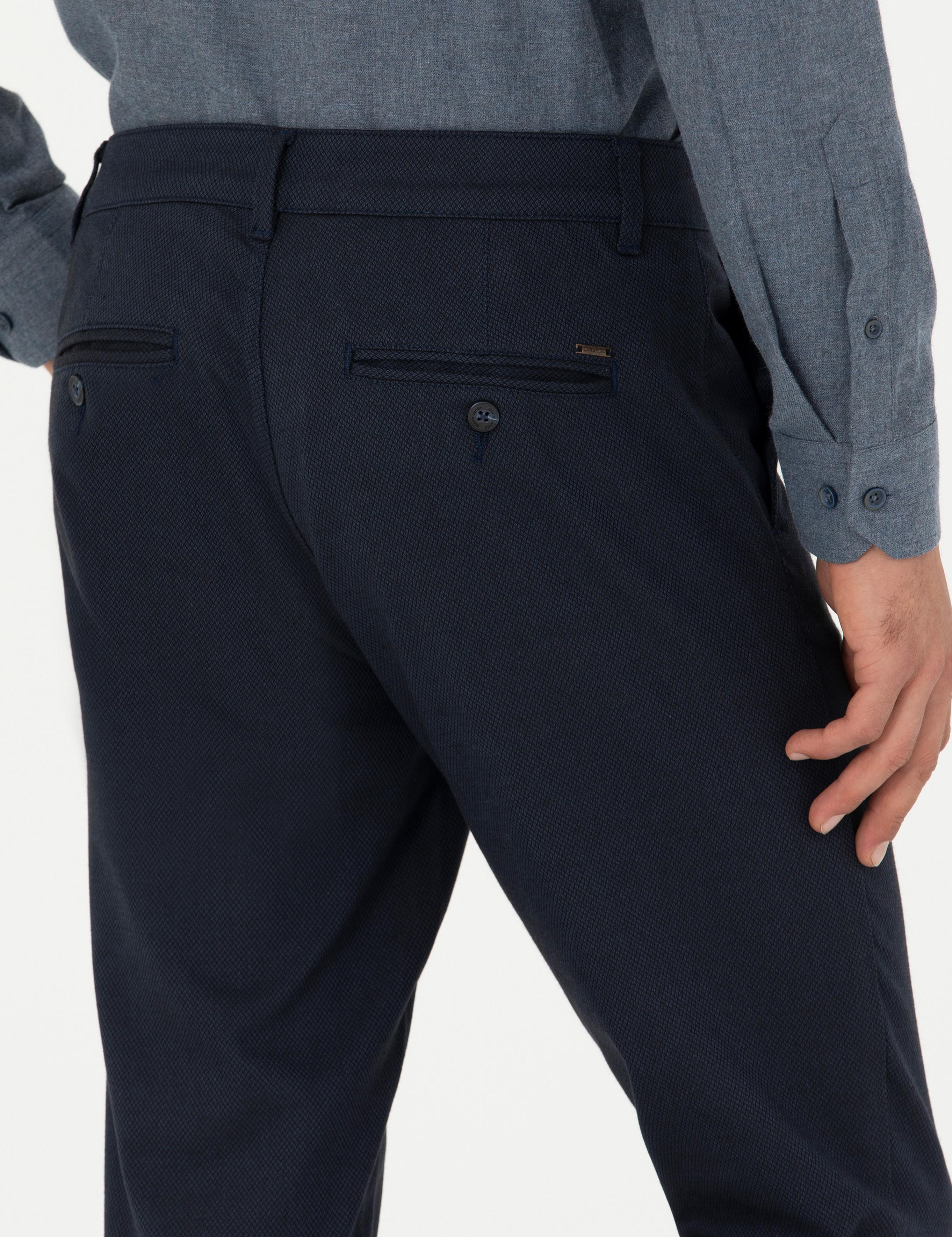 Lacivert Armürlü Slim Fit Kanvas Pantolon