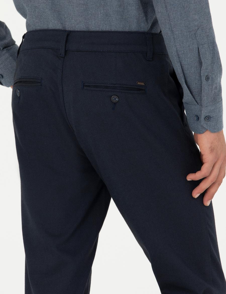 Lacivert Armürlü Slim Fit Kanvas Pantolon