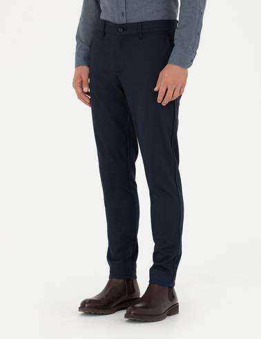 Lacivert Armürlü Slim Fit Kanvas Pantolon