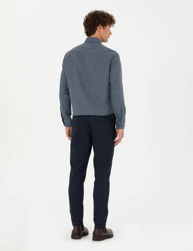 Lacivert Armürlü Slim Fit Kanvas Pantolon