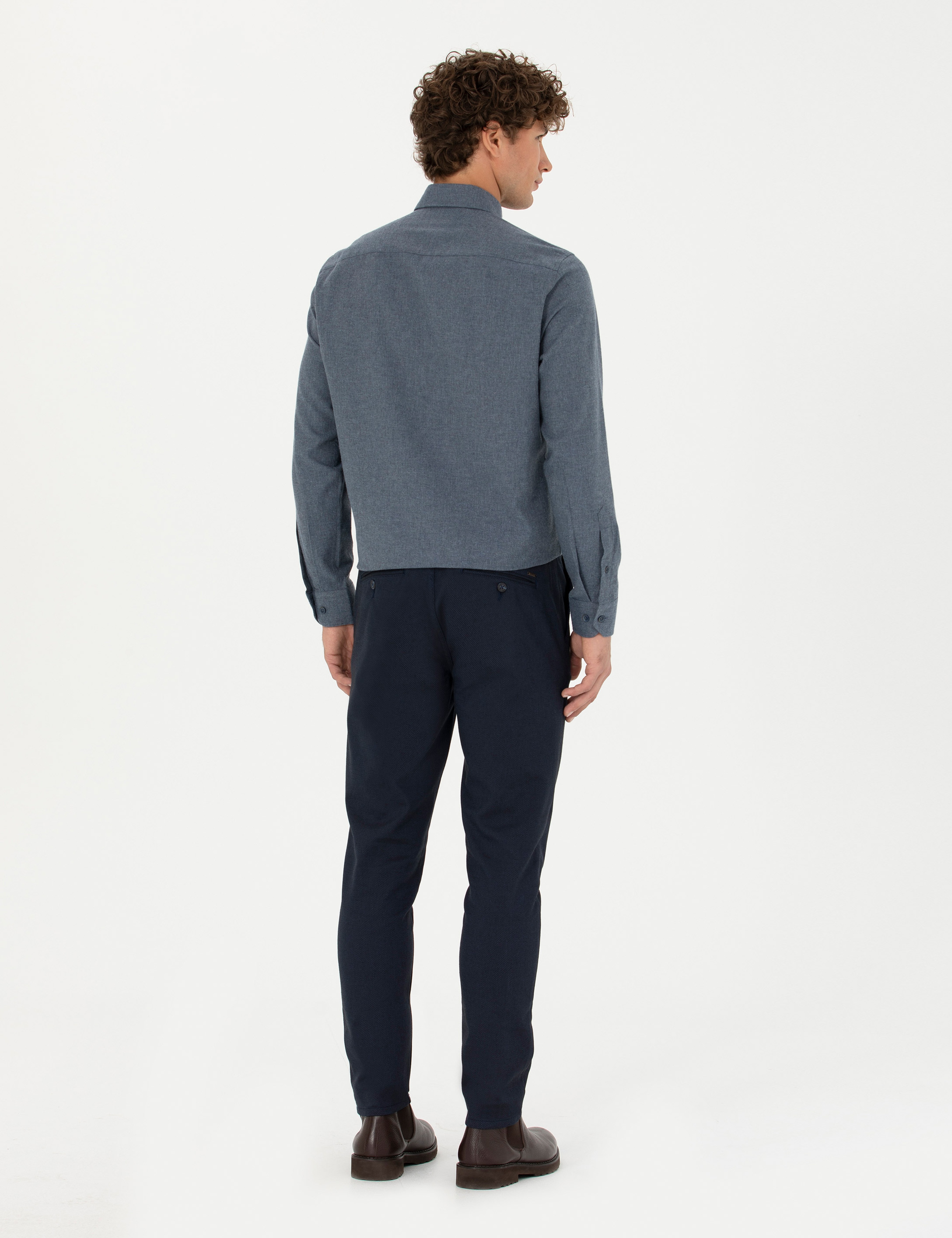 Lacivert Armürlü Slim Fit Kanvas Pantolon