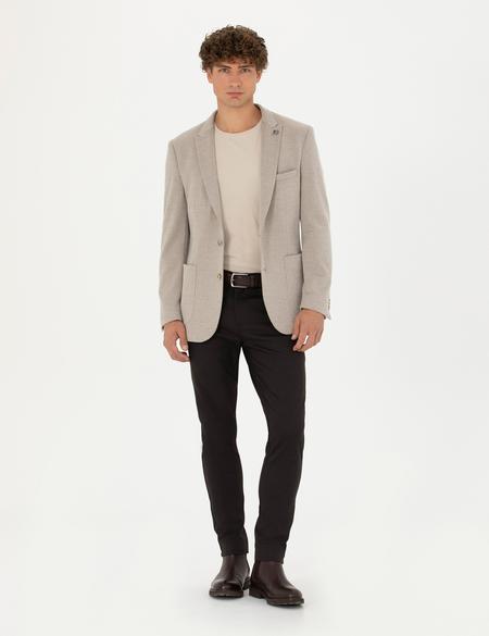 Koyu Kahverengi Armürlü  Slim Fit Kanvas Pantolon - 50276720167