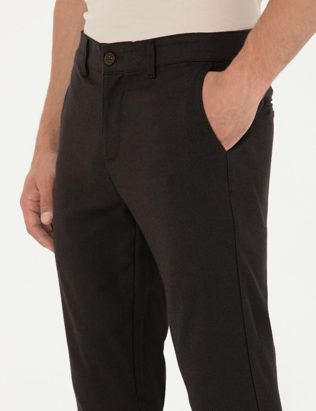 Koyu Kahverengi Armürlü  Slim Fit Kanvas Pantolon - 50276720167