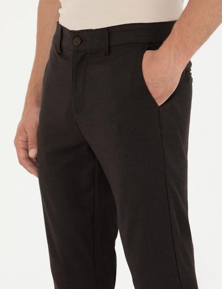 Koyu Kahverengi Armürlü  Slim Fit Kanvas Pantolon - 50276720167