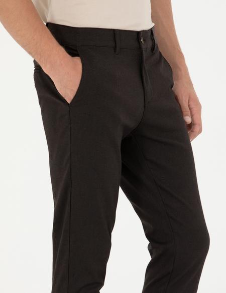 Koyu Kahverengi Armürlü  Slim Fit Kanvas Pantolon - 50276720167