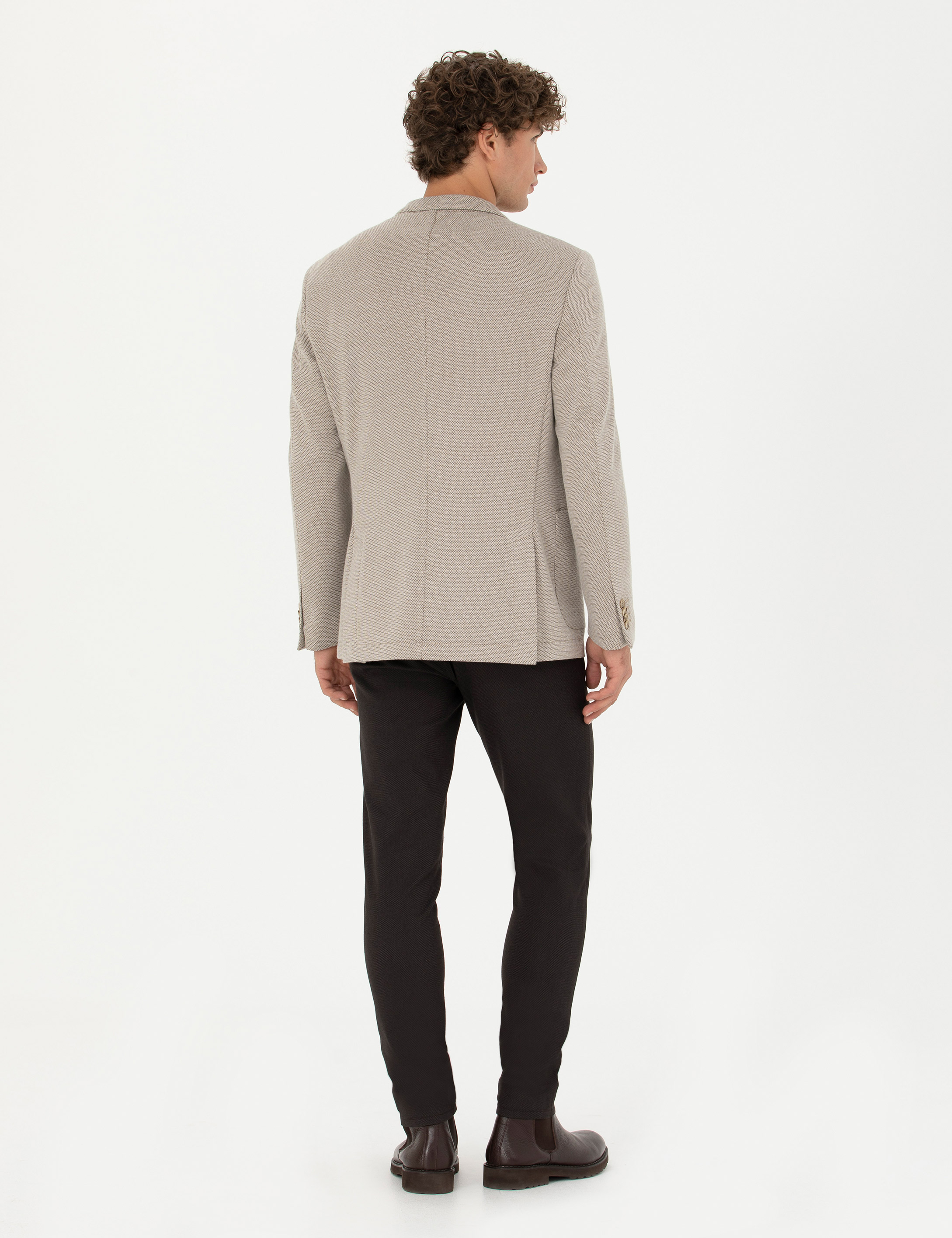 Koyu Kahverengi Armürlü  Slim Fit Kanvas Pantolon - Image 4
