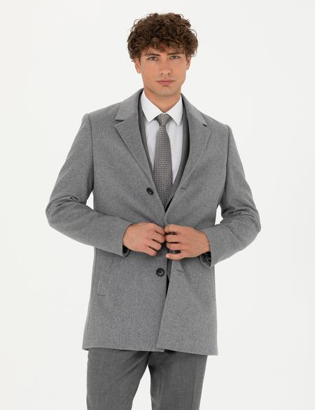 Açık Gri Yün Karışımlı Ekstra Slim Fit Kaşe Kaban - 50270887018