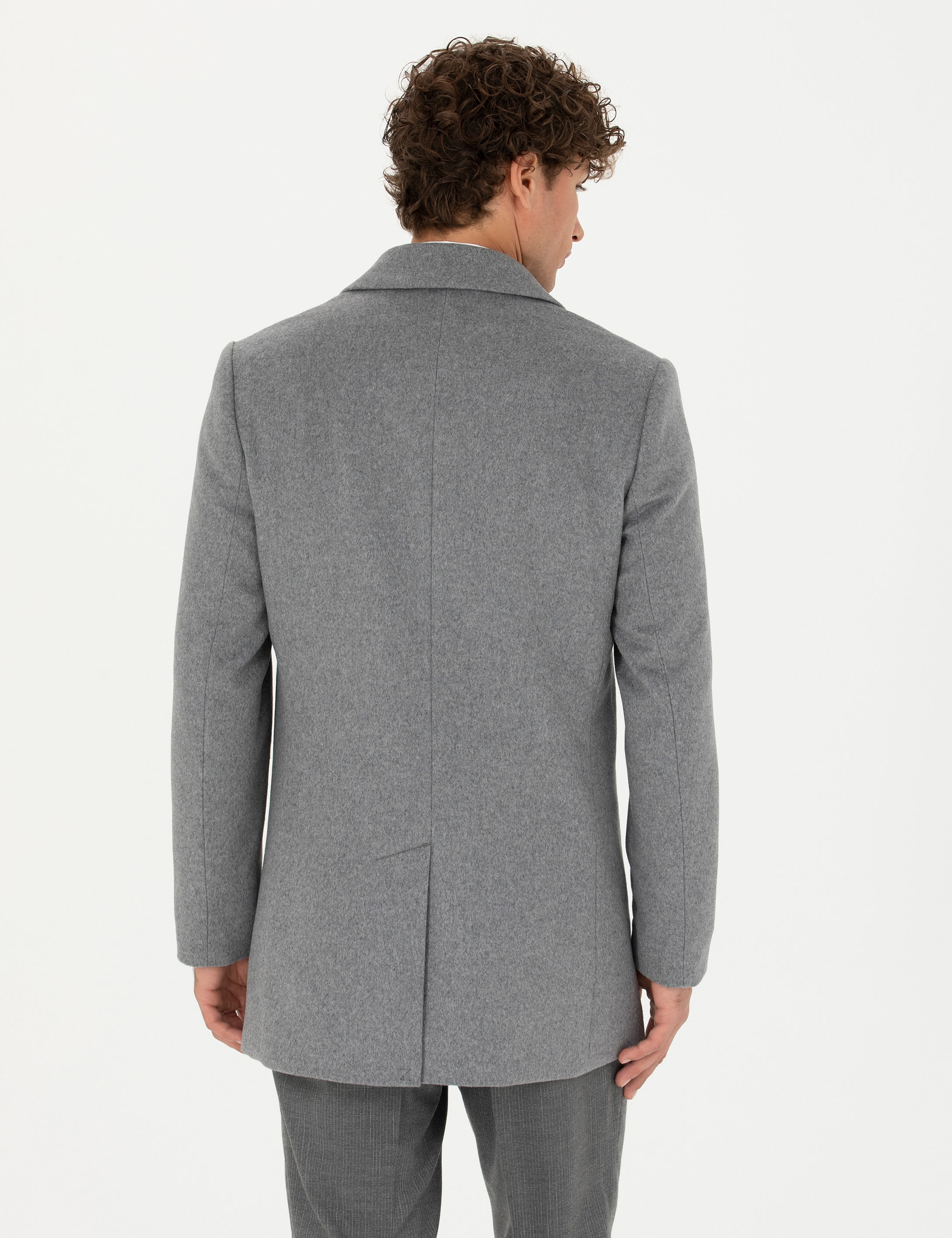 Açık Gri Yün Karışımlı Ekstra Slim Fit Kaşe Kaban