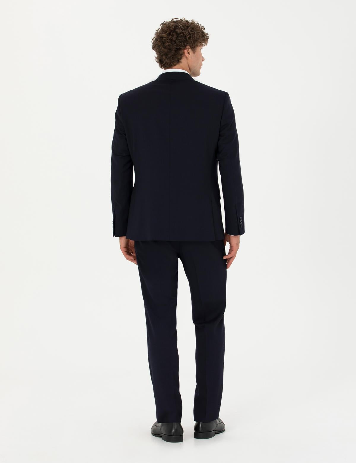 Lacivert Slim Fit Yün Karışımlı Takım Elbise - 50273451041