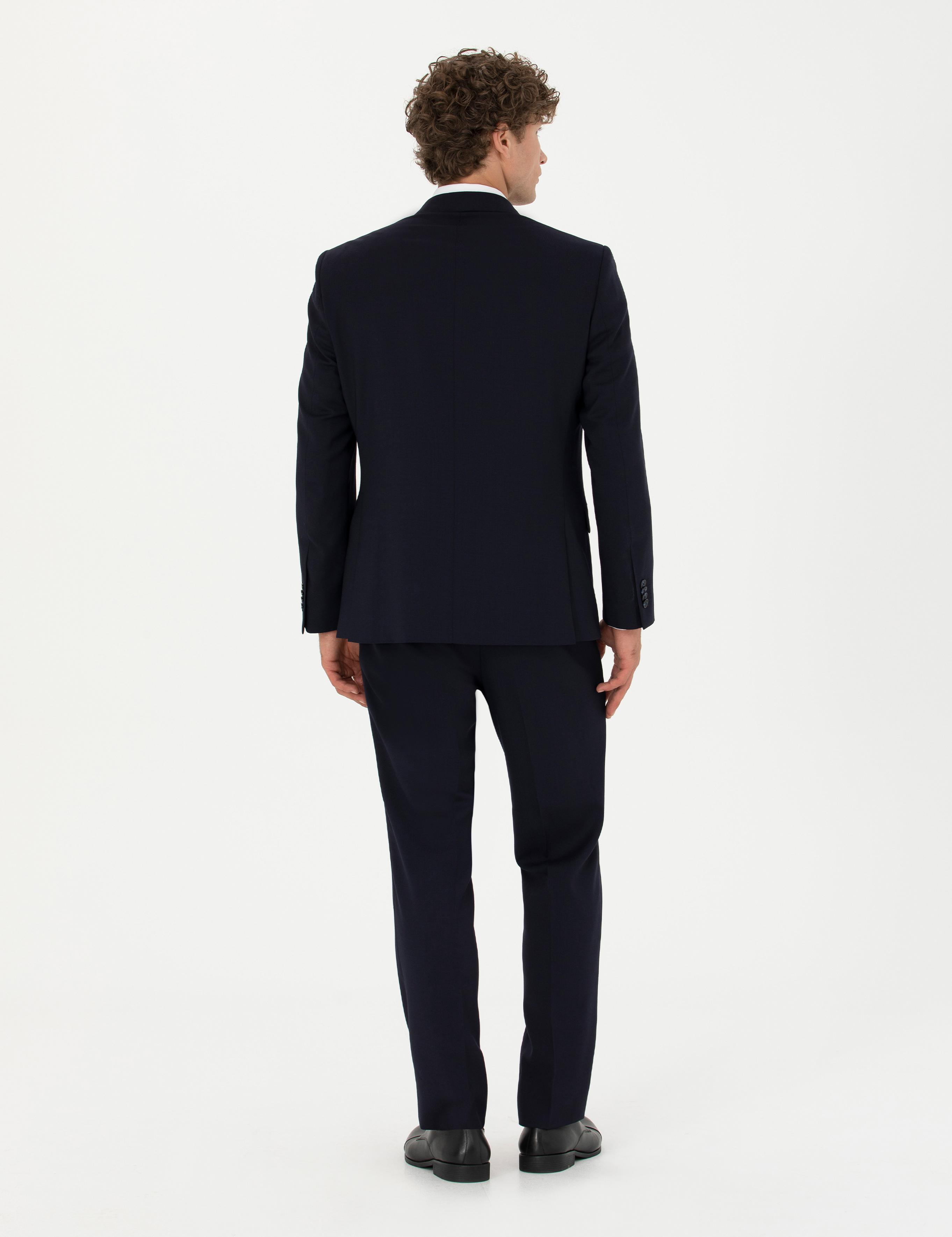 Lacivert Slim Fit Yün Karışımlı Takım Elbise