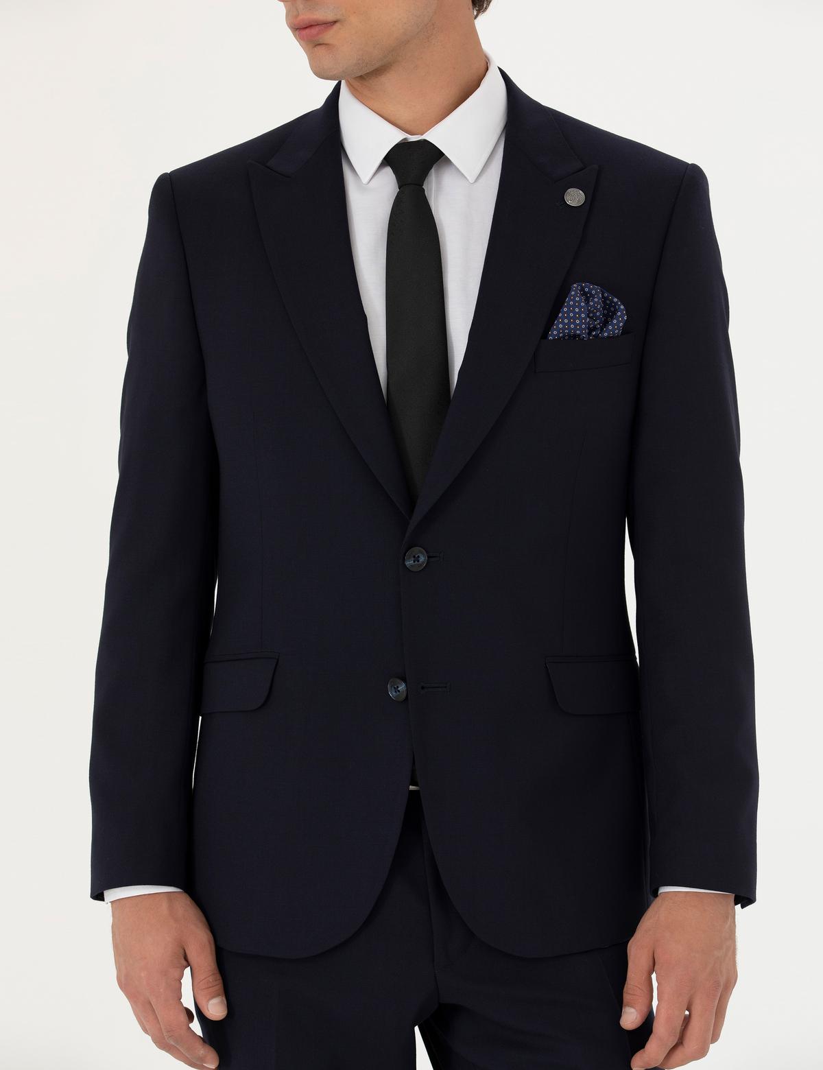 Lacivert Slim Fit Yün Karışımlı Takım Elbise - 50273451041