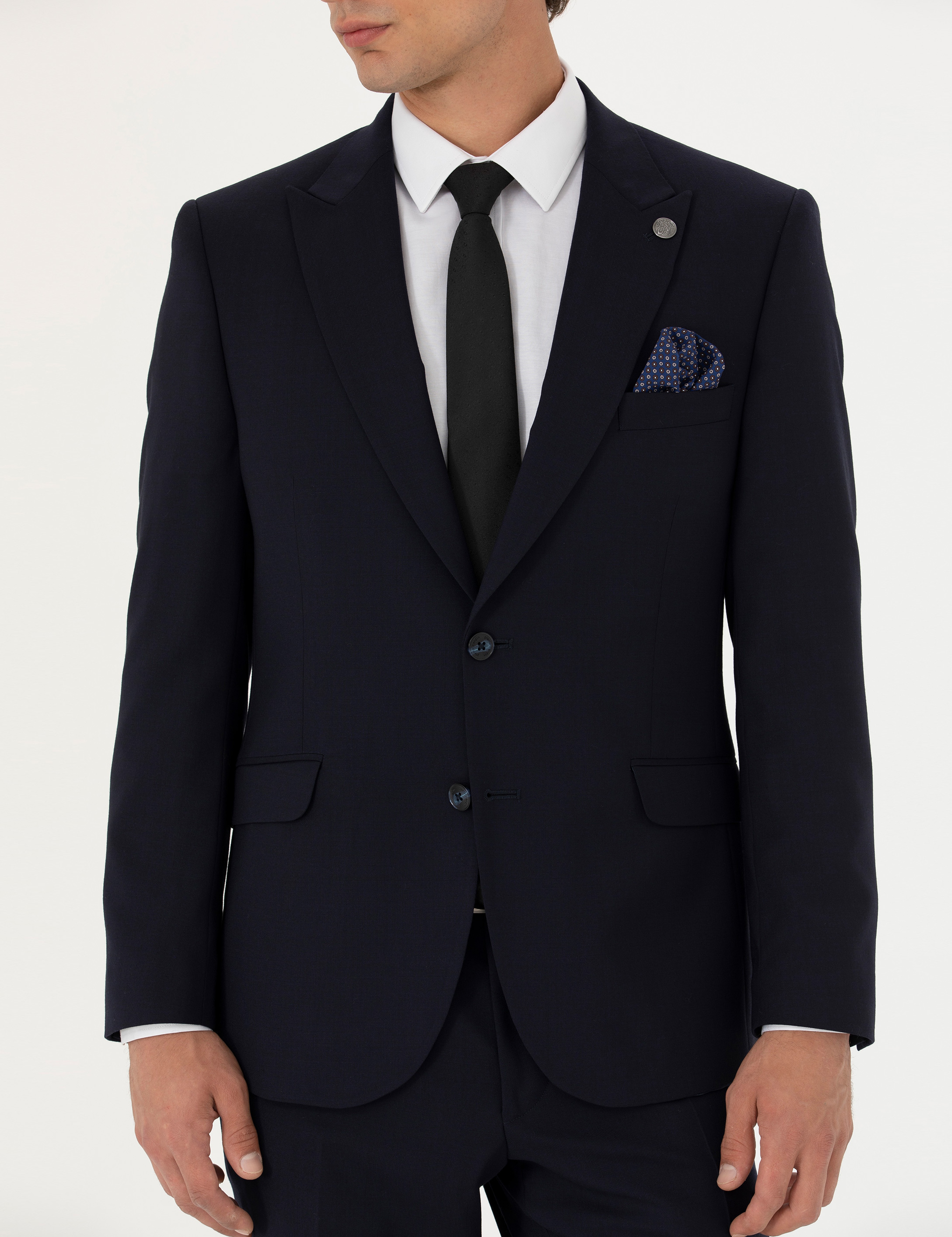 Lacivert Slim Fit Yün Karışımlı Takım Elbise - Image 6