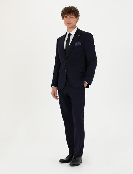 Lacivert Slim Fit Yün Karışımlı Takım Elbise - 50273451041