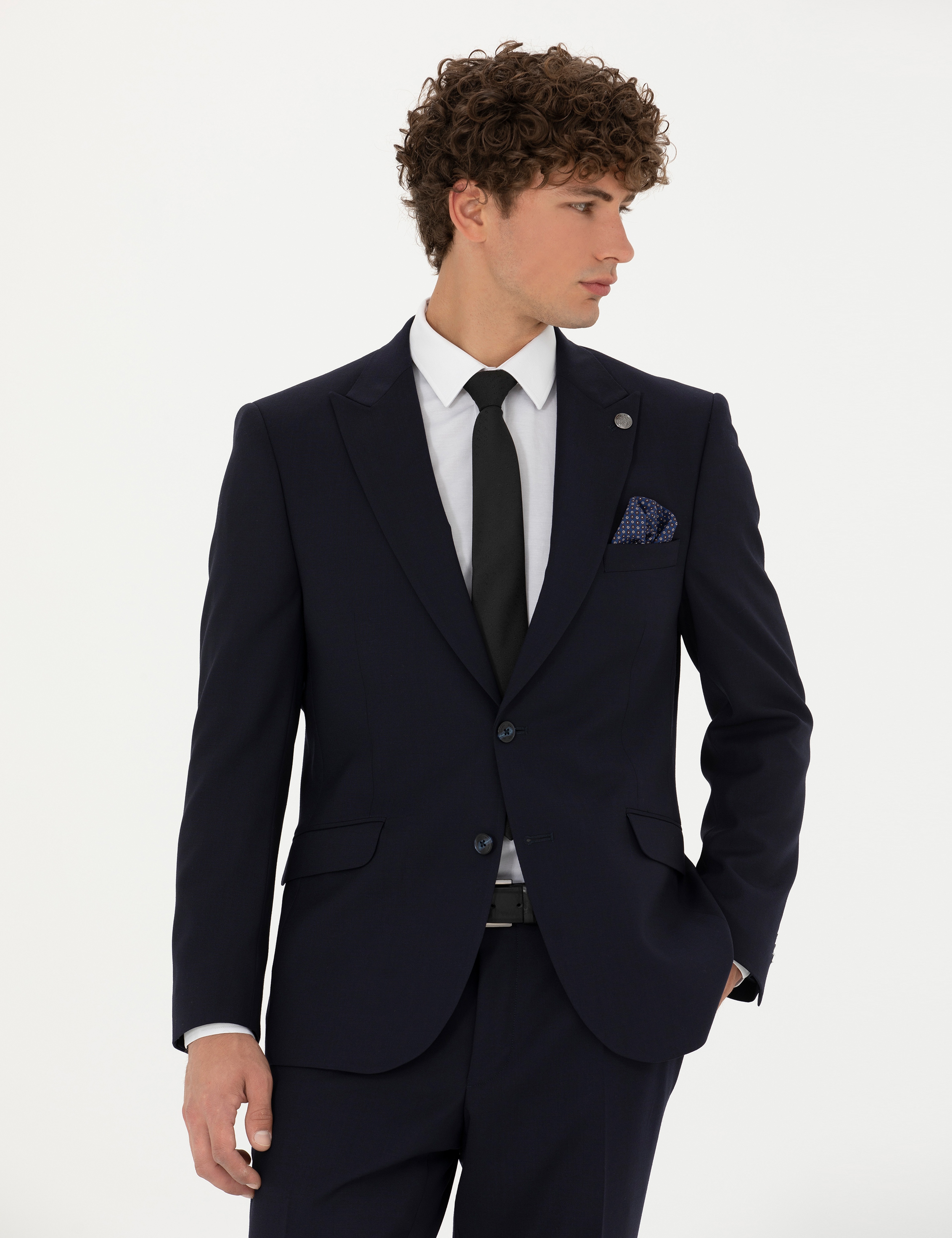 Lacivert Slim Fit Yün Karışımlı Takım Elbise - Image 4
