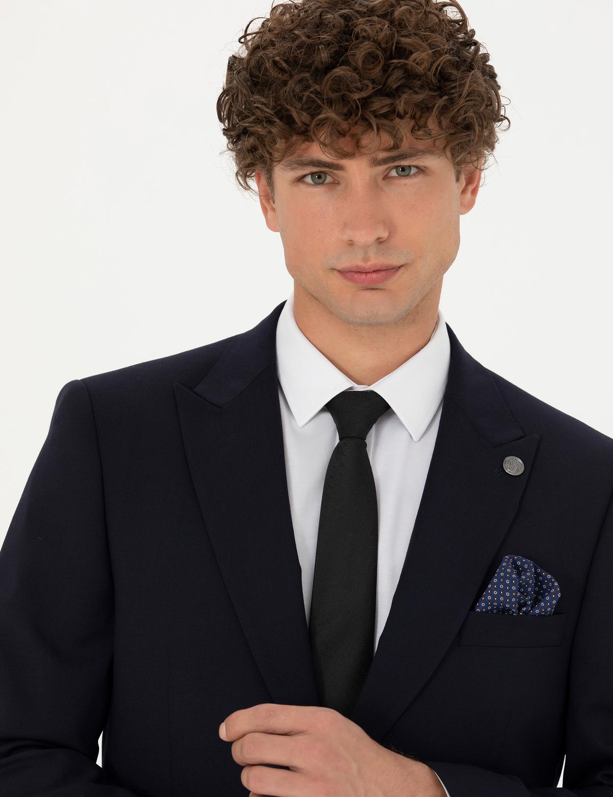 Lacivert Slim Fit Yün Karışımlı Takım Elbise - 50273451041