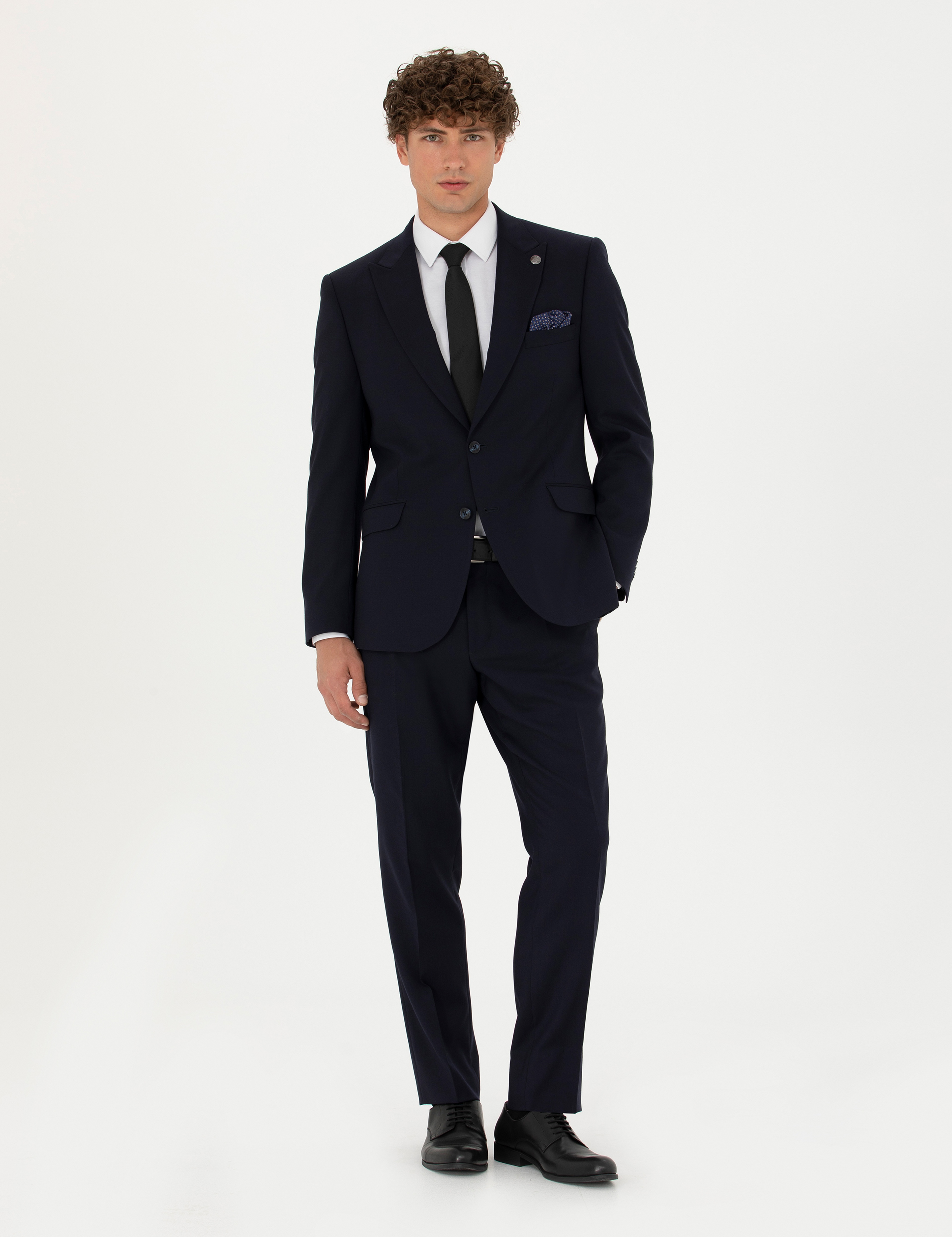 Lacivert Slim Fit Yün Karışımlı Takım Elbise - Image 1