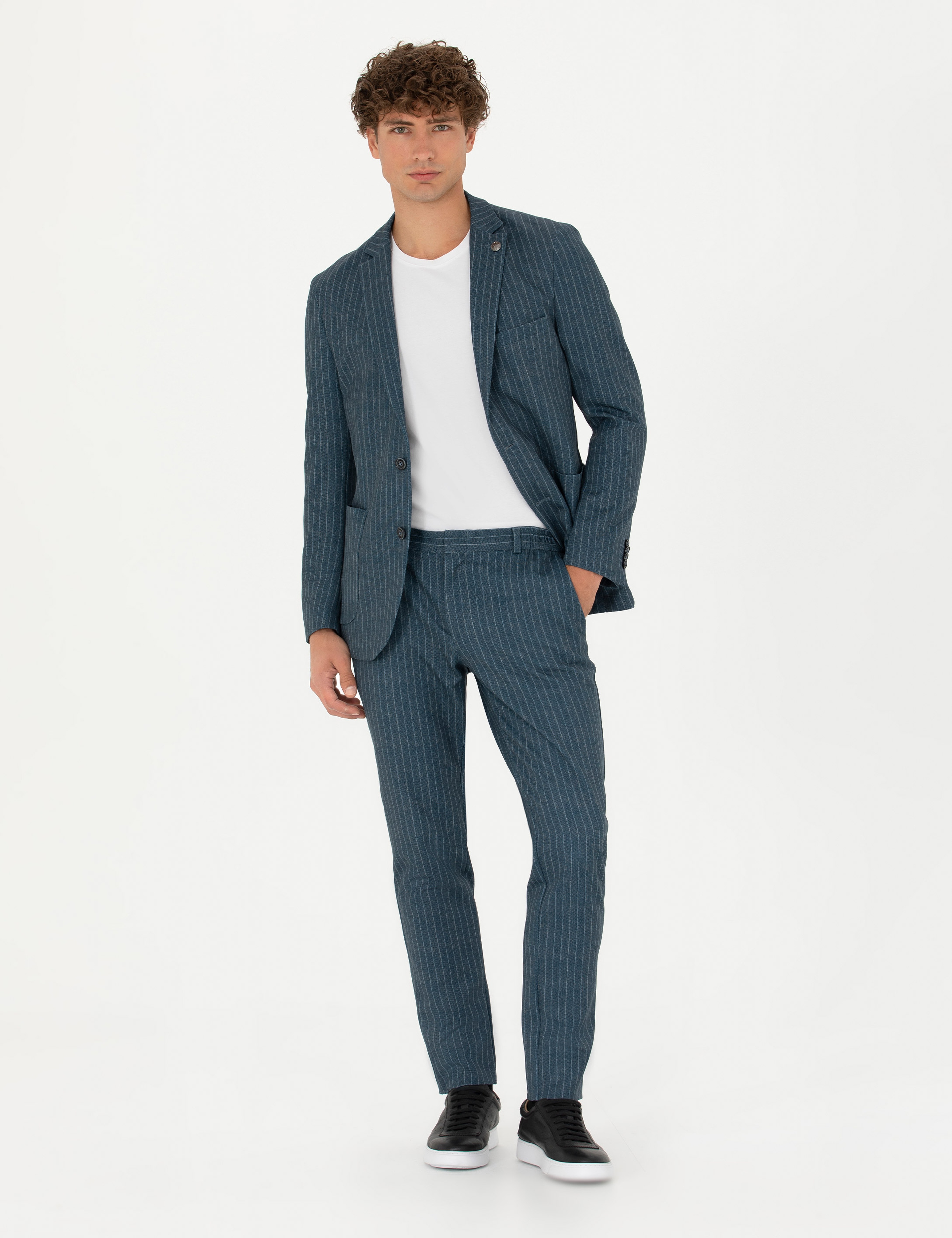 Mavi Ex. Slim Fit Çizgili Spor Takım Elbise - Image 1