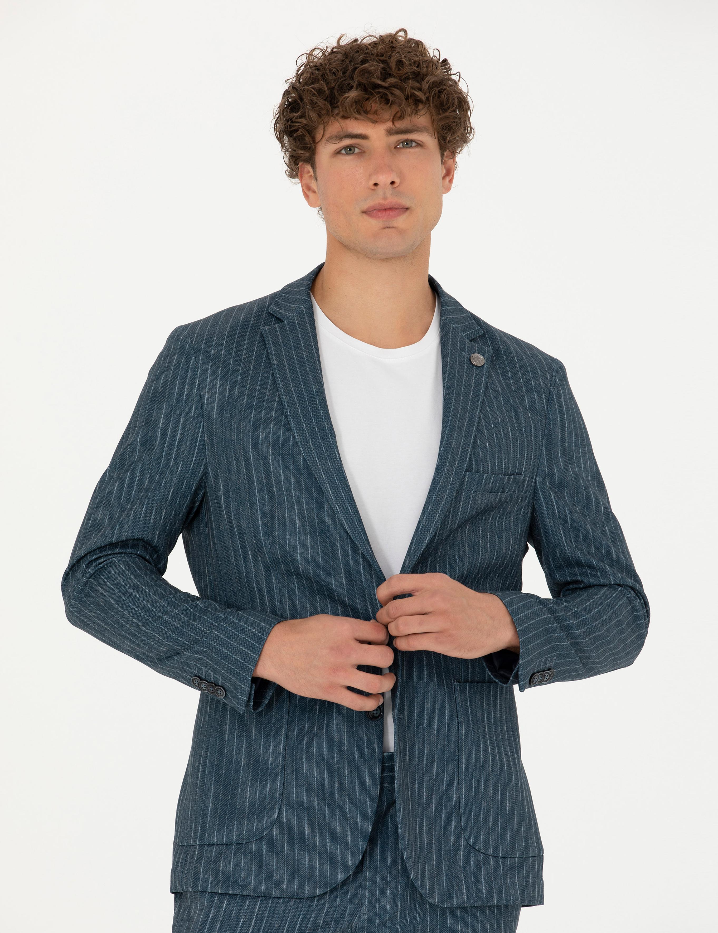 Mavi Ex. Slim Fit Çizgili Spor Takım Elbise