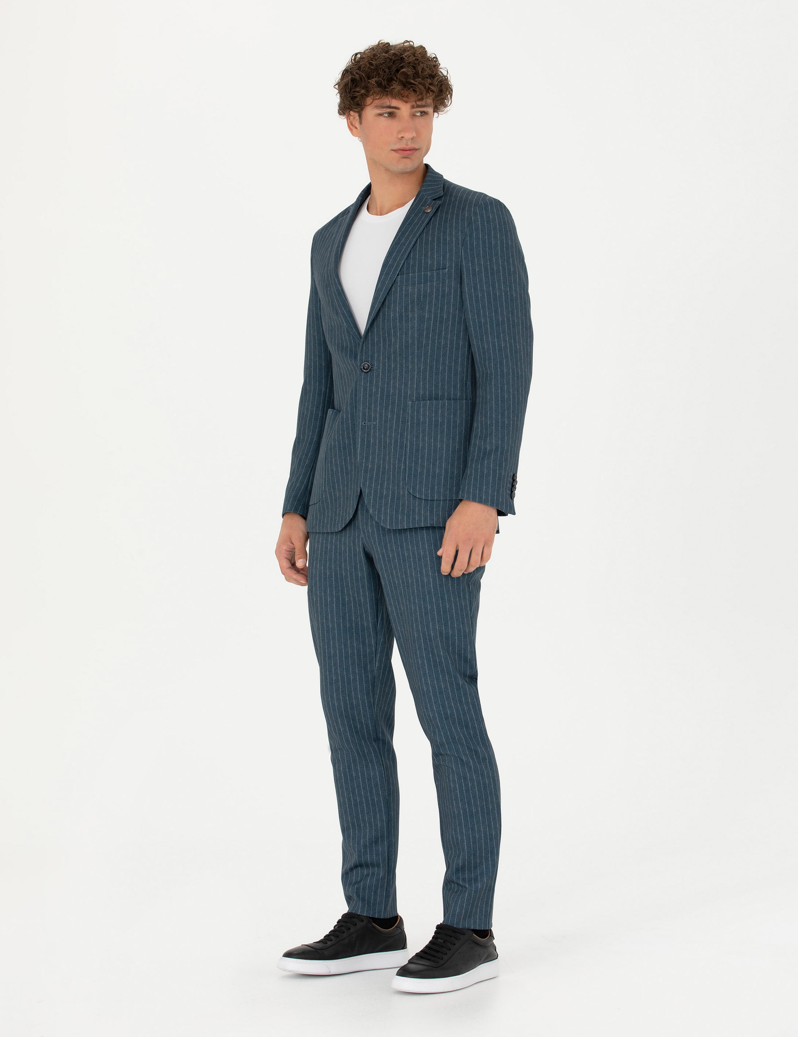 Mavi Ex. Slim Fit Çizgili Spor Takım Elbise