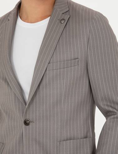 Açık Kahverengi Ex. Slim Fit Çizgili Spor Takım Elbise