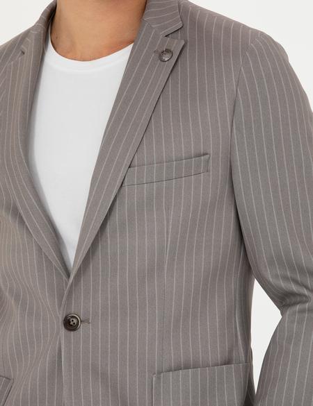 Açık Kahverengi Ex. Slim Fit Çizgili Spor Takım Elbise - 50281896080