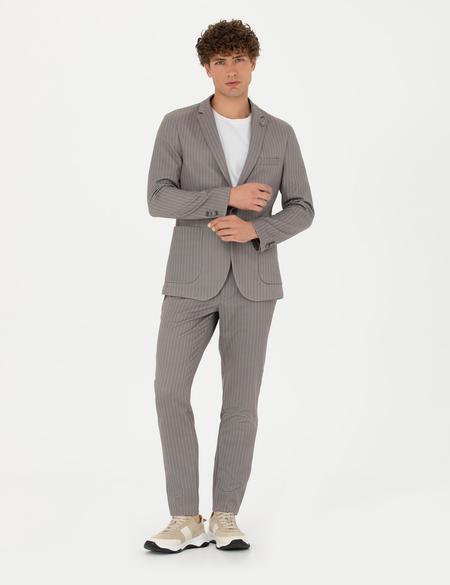 Açık Kahverengi Ex. Slim Fit Çizgili Spor Takım Elbise - 50281896080